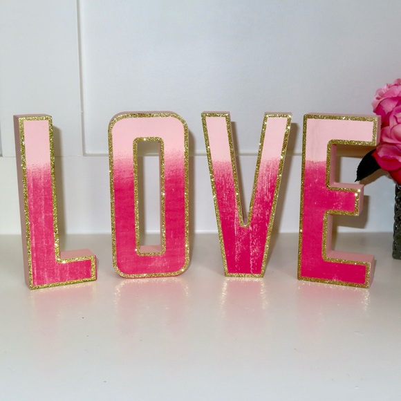 Transpac | pink ombré glitter ‘Love’ block sign set - Picture 2 of 7